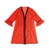 Women Sexy Red Short Robe and Lingerie Slip Dress Two Pieces Set