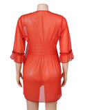 Women Sexy Red Short Robe and Lingerie Slip Dress Two Pieces Set