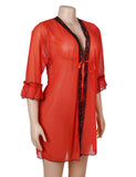 Women Sexy Red Short Robe and Lingerie Slip Dress Two Pieces Set