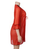 Women Sexy Red Short Robe and Lingerie Slip Dress Two Pieces Set
