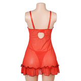Sexy Red V-Neck Lace Mesh Women Lingerie Nightdress