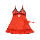 Sexy Red V-Neck Lace Mesh Women Lingerie Nightdress