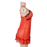 Sexy Red V-Neck Lace Mesh Women Lingerie Nightdress