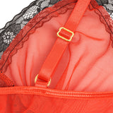 Sexy Red V-Neck Lace Mesh Women Lingerie Nightdress