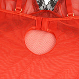 Sexy Red V-Neck Lace Mesh Women Lingerie Nightdress