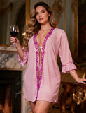 Women Sexy Short Robe and Lingerie Slip Dress Two Pieces Set