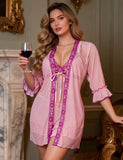 Women Sexy Short Robe and Lingerie Slip Dress Two Pieces Set