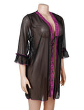 Women Sexy Short Robe and Lingerie Slip Dress Two Pieces Set