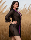 Women Sexy Short Robe and Lingerie Slip Dress Two Pieces Set