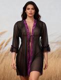 Women Sexy Short Robe and Lingerie Slip Dress Two Pieces Set