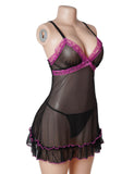 Sexy V-Neck Lace Mesh Women Lingerie Nightdress