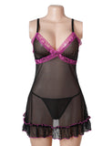 Sexy V-Neck Lace Mesh Women Lingerie Nightdress
