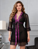 Women Sexy Short Robe and Lingerie Slip Dress Two Pieces Set