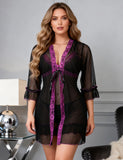 Women Sexy Short Robe and Lingerie Slip Dress Two Pieces Set