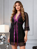 Women Sexy Short Robe and Lingerie Slip Dress Two Pieces Set