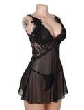 V Neck Lace Stitching Strap with Flower Babydoll