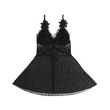 V Neck Lace Stitching Strap with Flower Babydoll