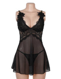 V Neck Lace Stitching Strap with Flower Babydoll