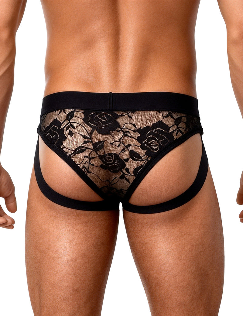 Black Lace See Through Elastic Band Men Jock Underwear