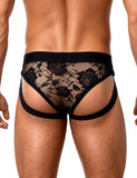 Black Lace See Through Elastic Band Men Jock Underwear