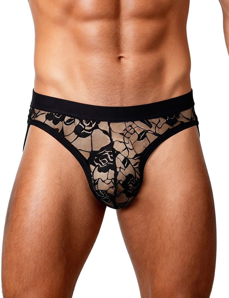 Black Lace See Through Elastic Band Men Jock Underwear
