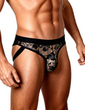 Black Lace See Through Elastic Band Men Jock Underwear