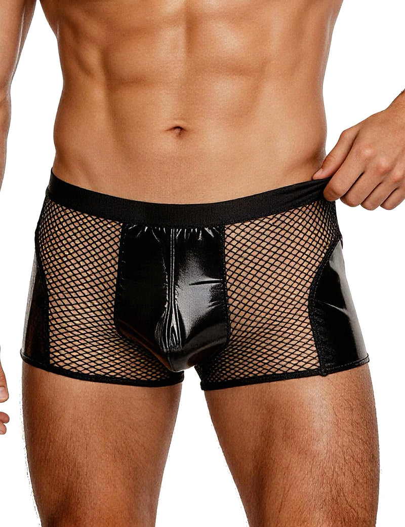 Sexy  Patent Leather And Mesh Men Boxer