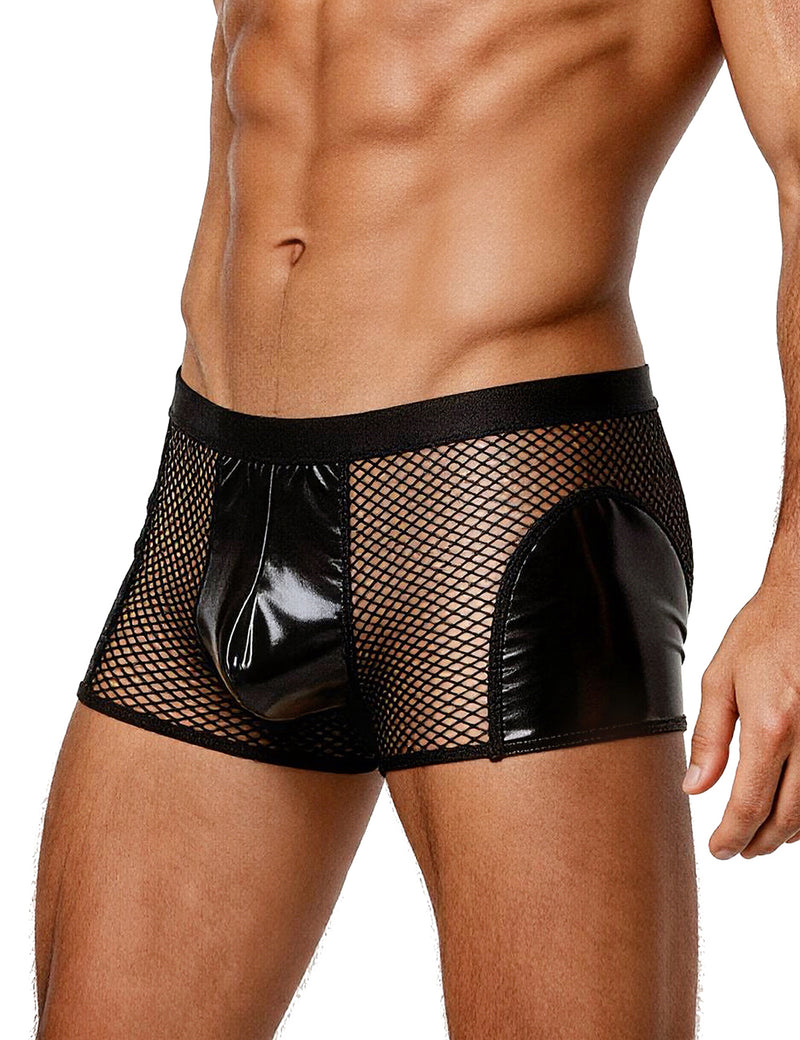 Sexy  Patent Leather And Mesh Men Boxer