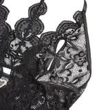 Sexy Lace Mesh Halter Neck Deep V Crotchless Bodysuit