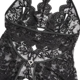 Sexy Lace Mesh Halter Neck Deep V Crotchless Bodysuit