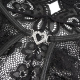 Sexy Lace Mesh Halter Neck Deep V Crotchless Bodysuit