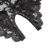 Sexy Lace Mesh Halter Neck Deep V Crotchless Bodysuit