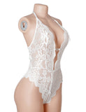 Sexy Lace Mesh Halter Neck Deep V Crotchless Bodysuit