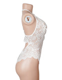 Sexy Lace Mesh Halter Neck Deep V Crotchless Bodysuit