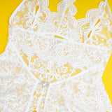 Sexy Lace Mesh Halter Neck Deep V Crotchless Bodysuit
