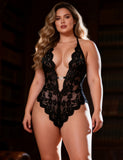 Sexy Lace Mesh Halter Neck Deep V Crotchless Bodysuit