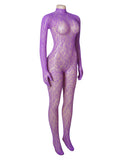 Sexy Patterned Backless Long Sleeves Bodystocking with Integrated Gloves