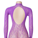 Sexy Patterned Backless Long Sleeves Bodystocking with Integrated Gloves