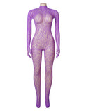 Sexy Patterned Backless Long Sleeves Bodystocking with Integrated Gloves