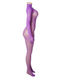 Sexy Patterned Backless Long Sleeves Bodystocking with Integrated Gloves