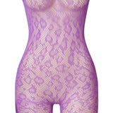 Sexy Patterned Backless Long Sleeves Bodystocking with Integrated Gloves