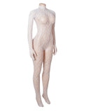 Sexy Patterned Backless Long Sleeves Bodystocking with Integrated Gloves