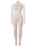 Sexy Patterned Backless Long Sleeves Bodystocking with Integrated Gloves