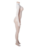 Sexy Patterned Backless Long Sleeves Bodystocking with Integrated Gloves