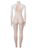 Sexy Patterned Backless Long Sleeves Bodystocking with Integrated Gloves