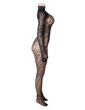 Sexy Patterned Backless Long Sleeves Bodystocking with Integrated Gloves