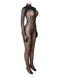 Sexy Patterned Backless Long Sleeves Bodystocking with Integrated Gloves