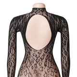 Sexy Patterned Backless Long Sleeves Bodystocking with Integrated Gloves
