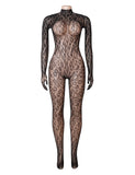 Sexy Patterned Backless Long Sleeves Bodystocking with Integrated Gloves