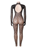Sexy Patterned Backless Long Sleeves Bodystocking with Integrated Gloves
